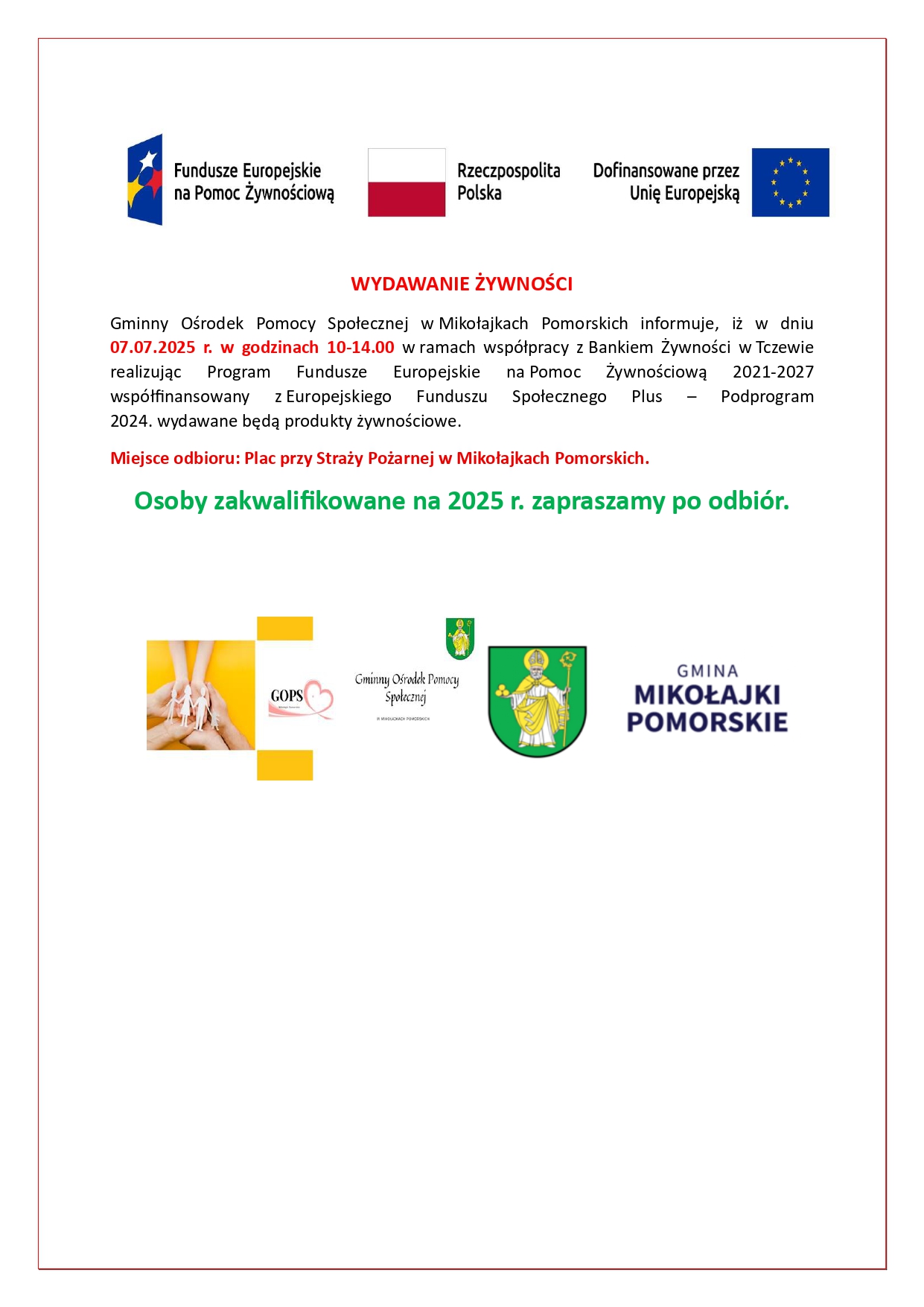 Pomoc żywnościowa - plakat